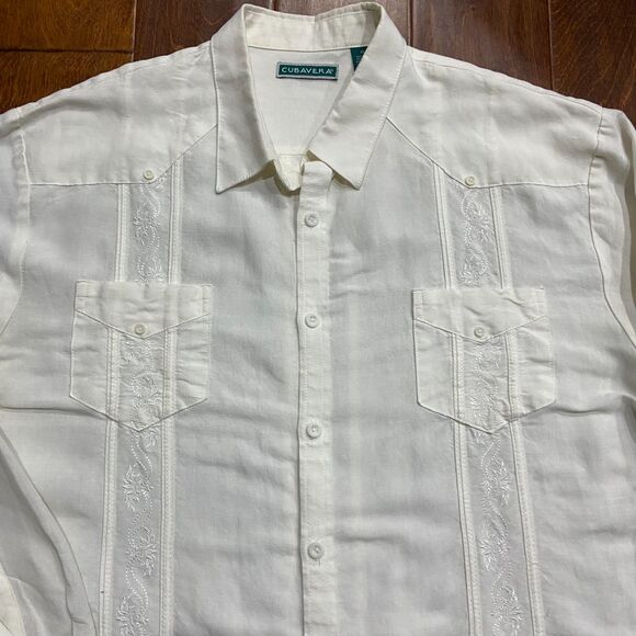 Cubavera Casual Quad Pocket Embroidered White Rayon Button Down Shirt Men's XL - Picture 2 of 8